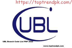 Ubl Branch Code | Branch Code list Pdf 2023 ( Updated)