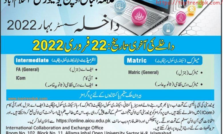 aiou admission 2022