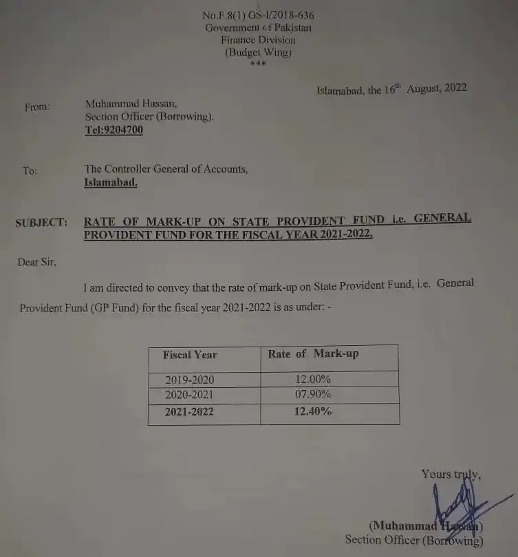 GP Fund Interest Rates 2023 Pakistan