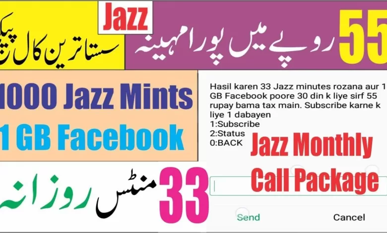 Jazz Monthly Call Package 1000 Minutes 55 Rupees Code 2023