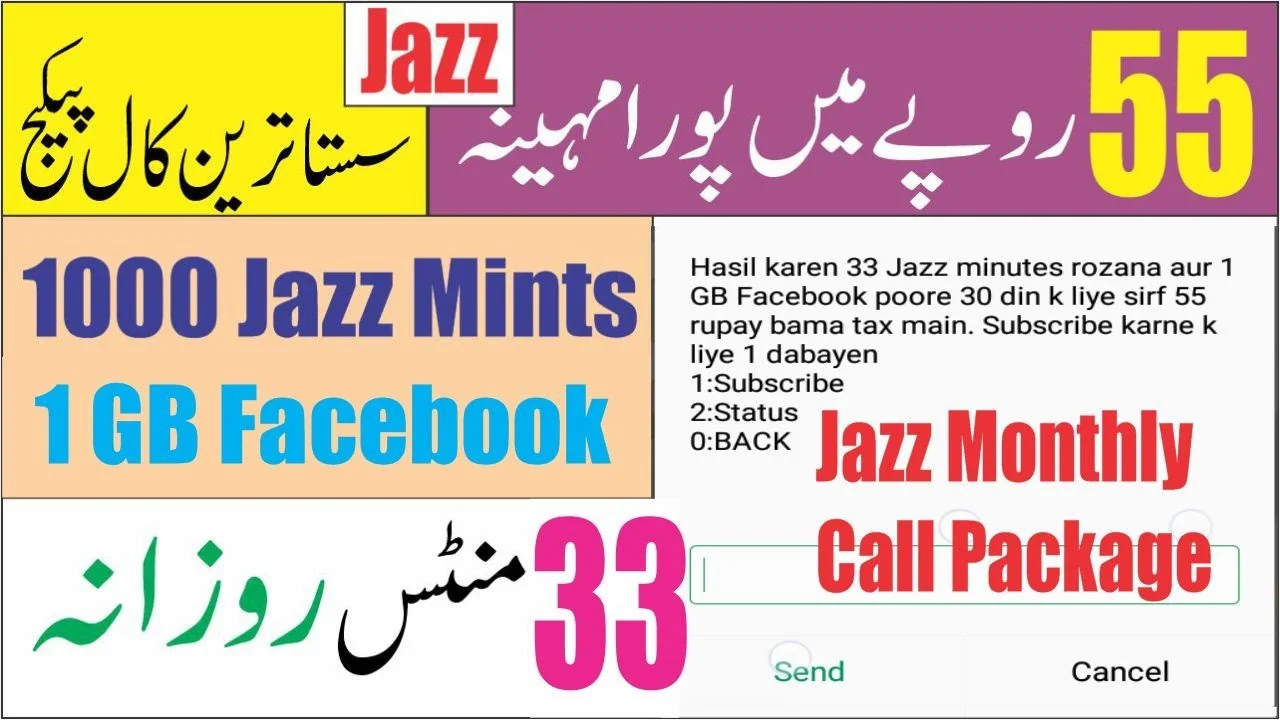 Jazz Monthly Call Package 1000 Minutes 55 Rupees Code 2023